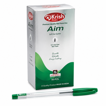 Krish Aim Ball Point Pen – 0.7 mm Fine Tip, Blue Black Red Green, Pack of 6 or Box of 50