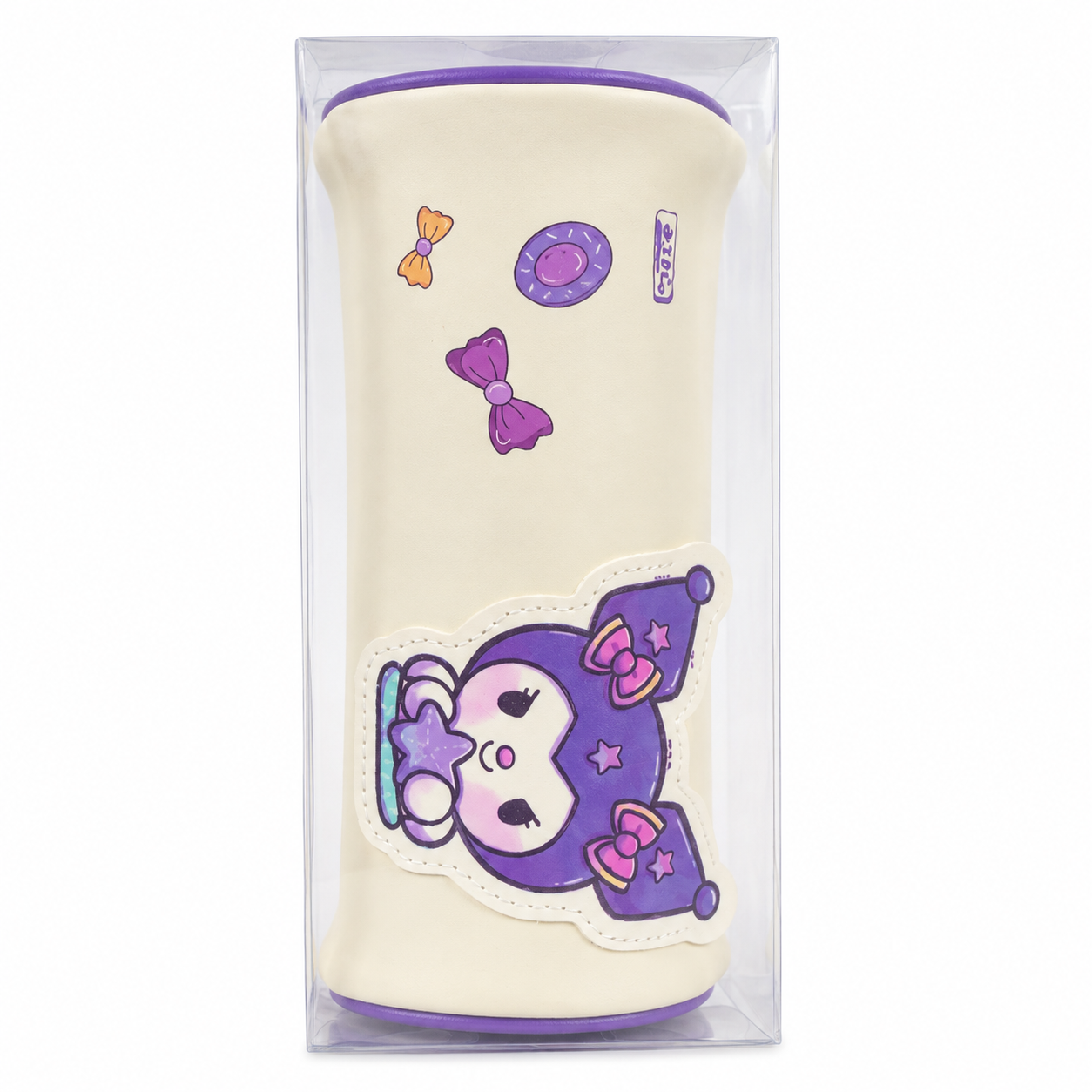 Kids Cartoon Character Pencil Case – Cream & Purple Zipper Stationery Pouch