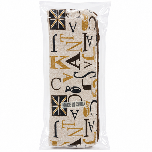 Vintage Alphabet Print Pencil Case – Beige Zipper Stationery Pouch