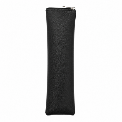 Black Zipper Pencil Case – Slim PU Leather Stationery Pouch