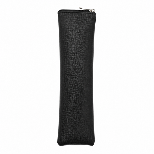 Black Zipper Pencil Case – Slim PU Leather Stationery Pouch