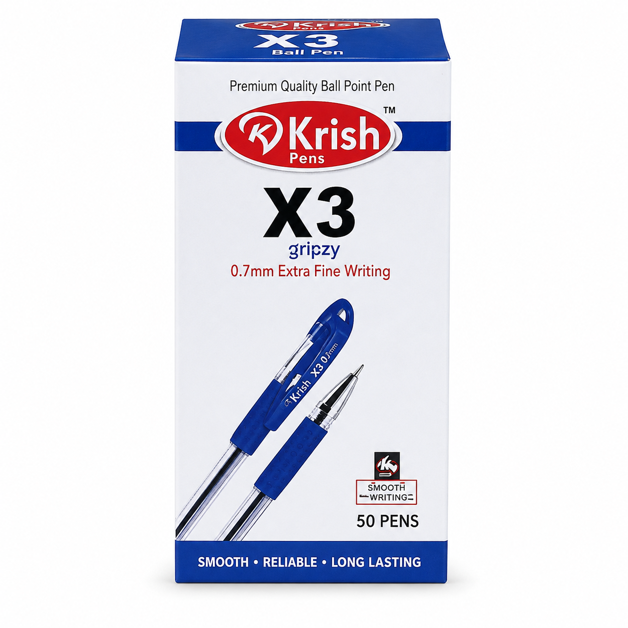 Krish X3 Ball Point Pen – 0.7 mm Extra Fine, Blue & Black, Pack of 6 or Box of 50