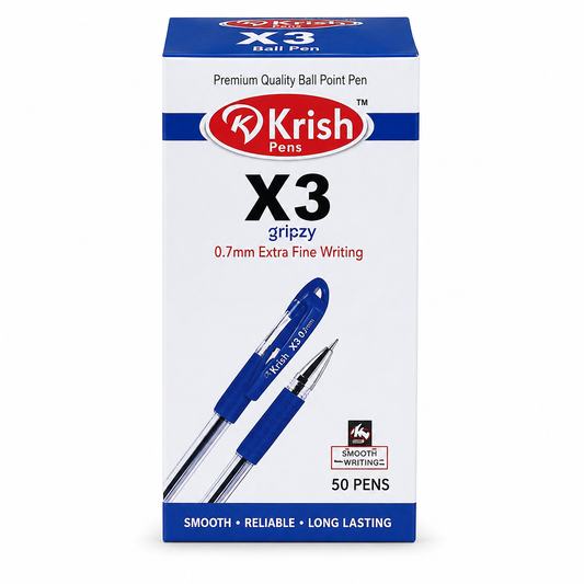 Krish X3 Ball Point Pen – 0.7 mm Extra Fine, Blue & Black, Pack of 6 or Box of 50