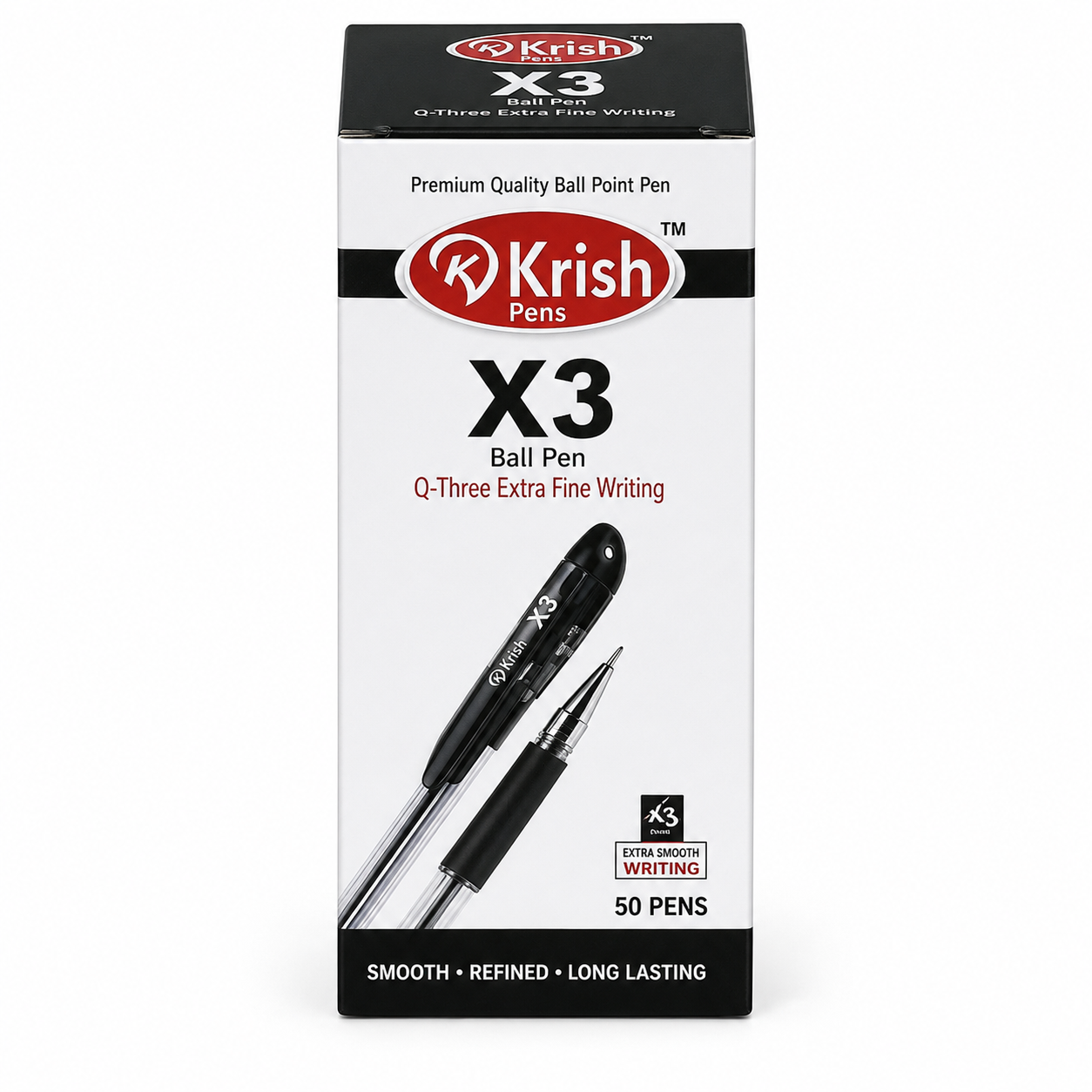 Krish X3 Ball Point Pen – 0.7 mm Extra Fine, Blue & Black, Pack of 6 or Box of 50
