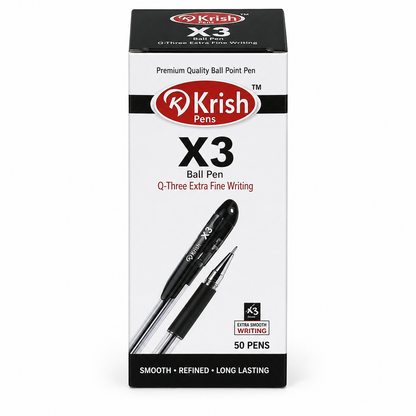 Krish X3 Ball Point Pen – 0.7 mm Extra Fine, Blue & Black, Pack of 6 or Box of 50
