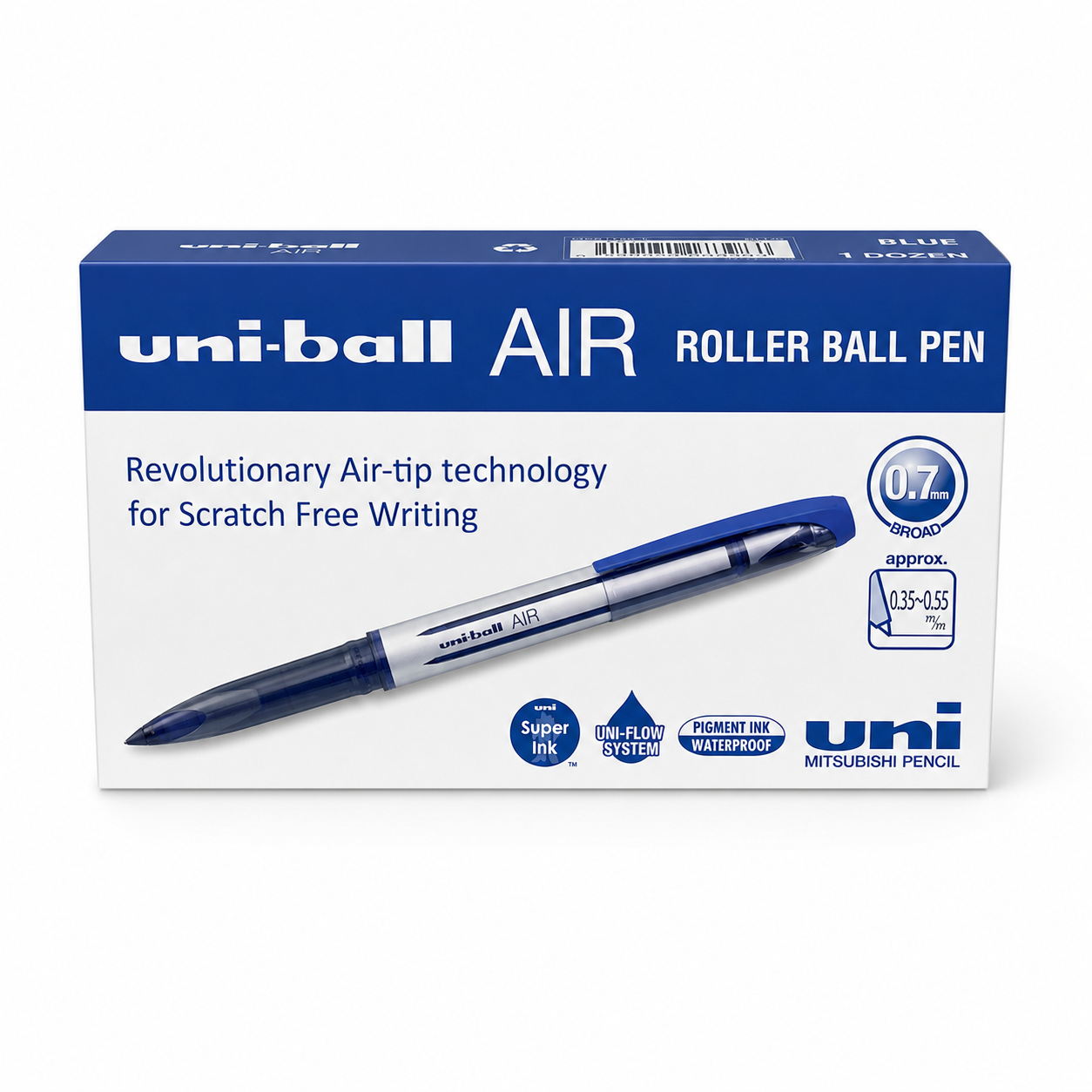 Uni-ball AIR Roller Ball Pen 0.7 mm – Black Blue Red Green, Single Piece or Box of 12