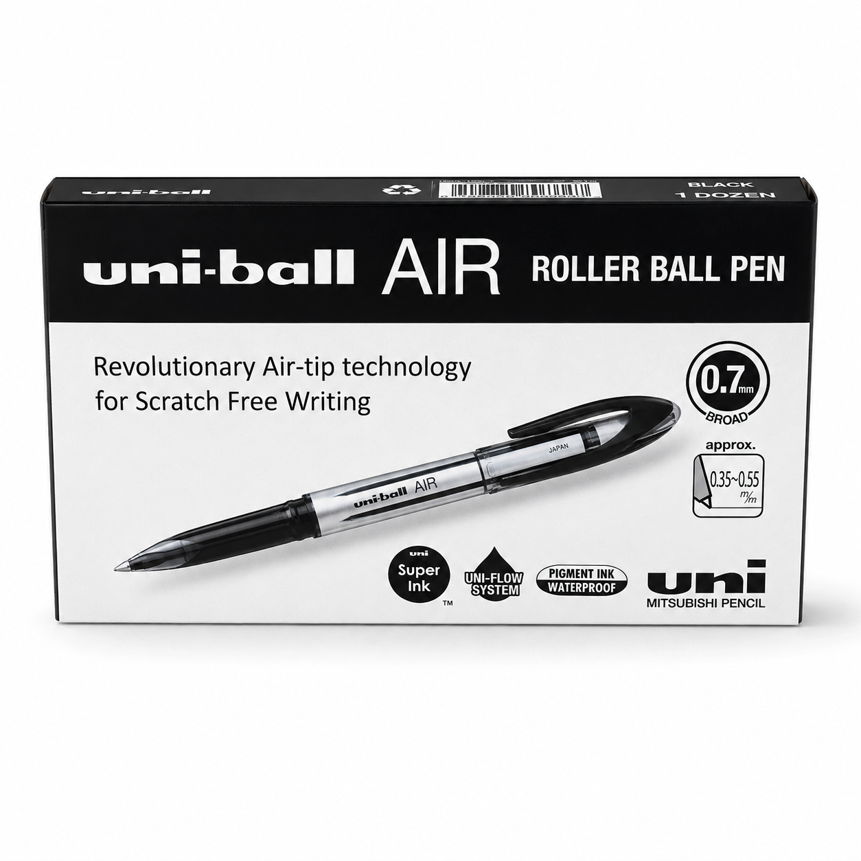 Uni-ball AIR Roller Ball Pen 0.7 mm – Black Blue Red Green, Single Piece or Box of 12