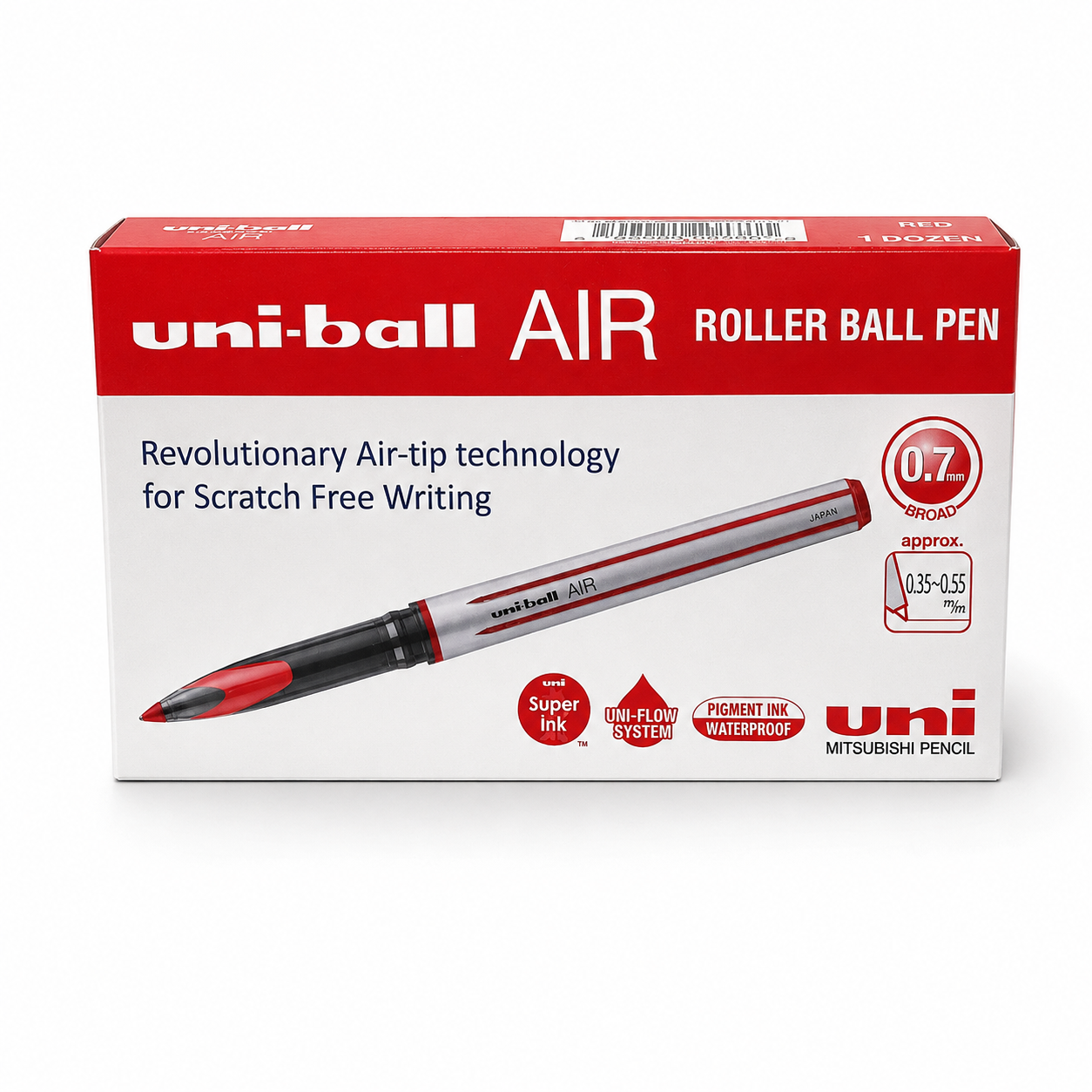 Uni-ball AIR Roller Ball Pen 0.7 mm – Black Blue Red Green, Single Piece or Box of 12