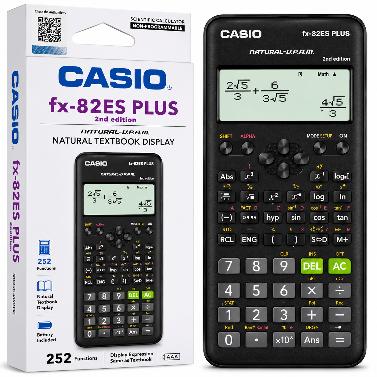 Casio fx-82ES PLUS 2nd Edition Scientific Calculator – Natural Textbook Display, 252 Functions