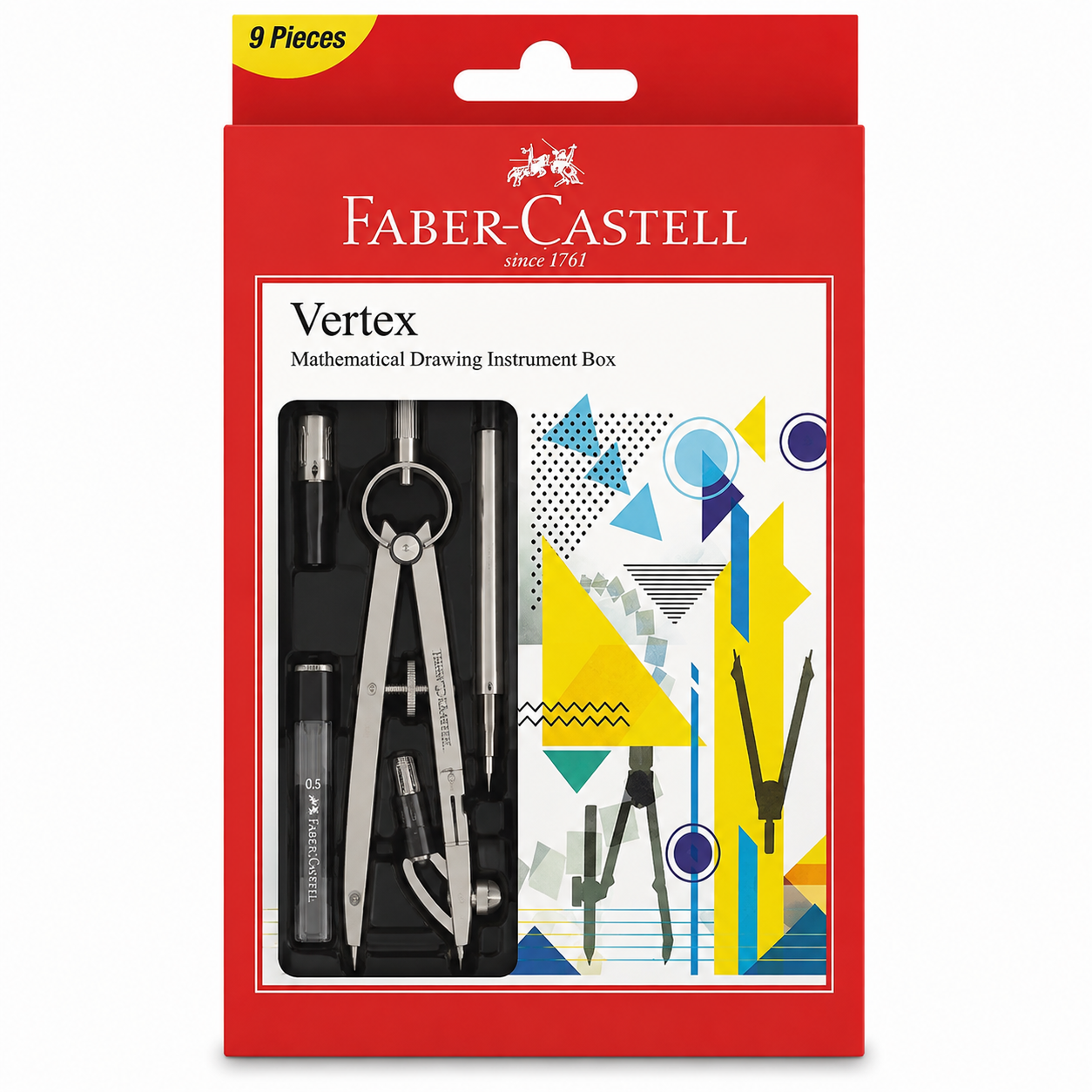 Faber-Castell Vertex Mathematical Drawing Instrument Box – 9 Piece Geometry Set
