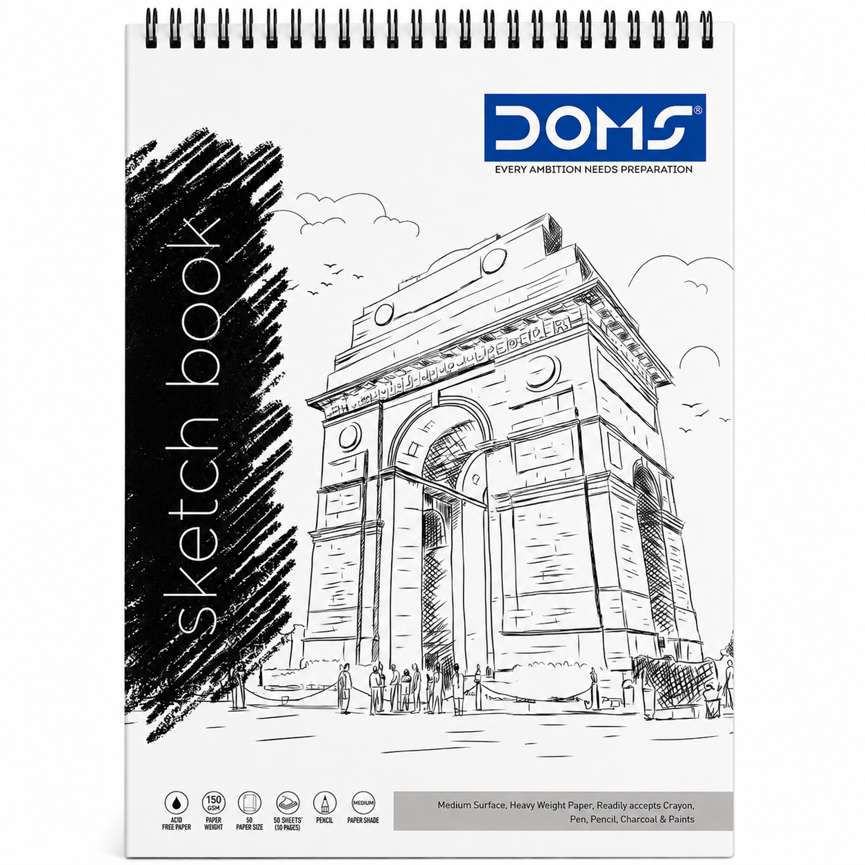 DOMS A4 Sketch Book – 150 GSM, 36 Sheets / 72 Pages, Spiral Bound