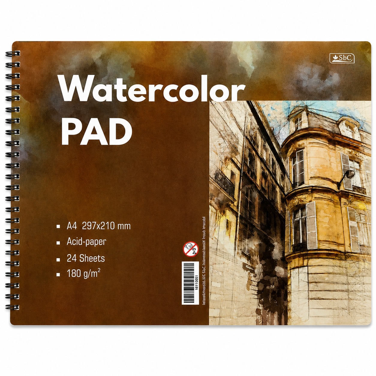 SBC A4 Watercolor Pad – 180 GSM, 24 Sheets, Spiral Bound