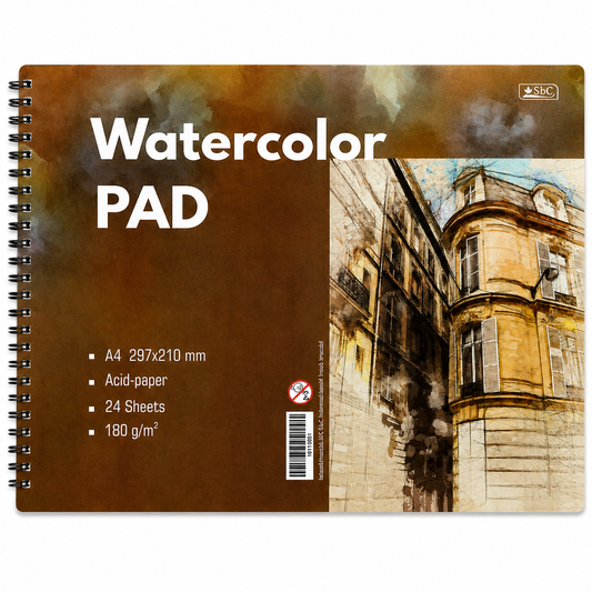 SBC A4 Watercolor Pad – 180 GSM, 24 Sheets, Spiral Bound