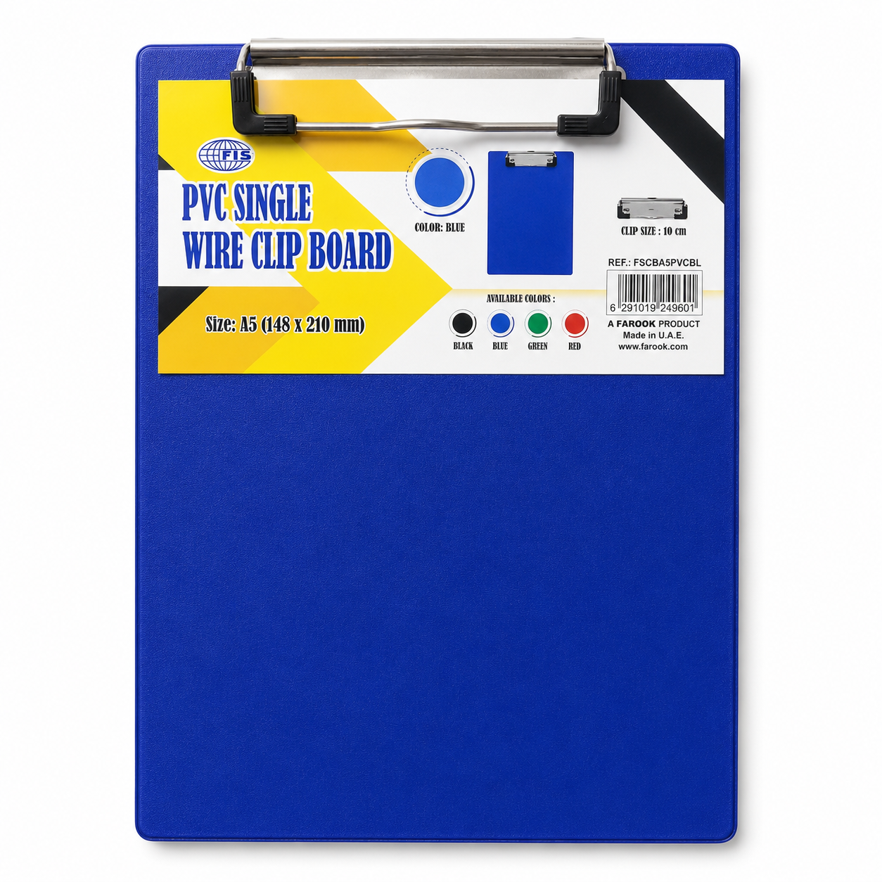 FIS A5 PVC Single Wire Clip Board – 148 × 210 mm