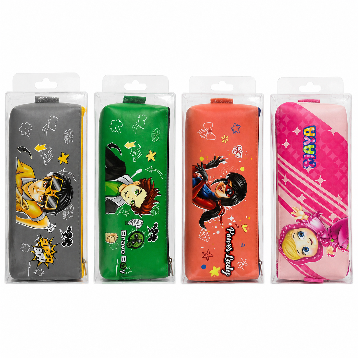 Kids Cartoon Pencil Case – Zipper Stationery Pouch, 4 Character Designs