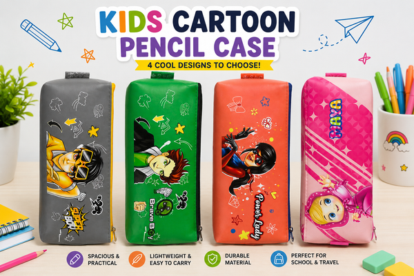 Kids Cartoon Pencil Case – Zipper Stationery Pouch, 4 Character Designs