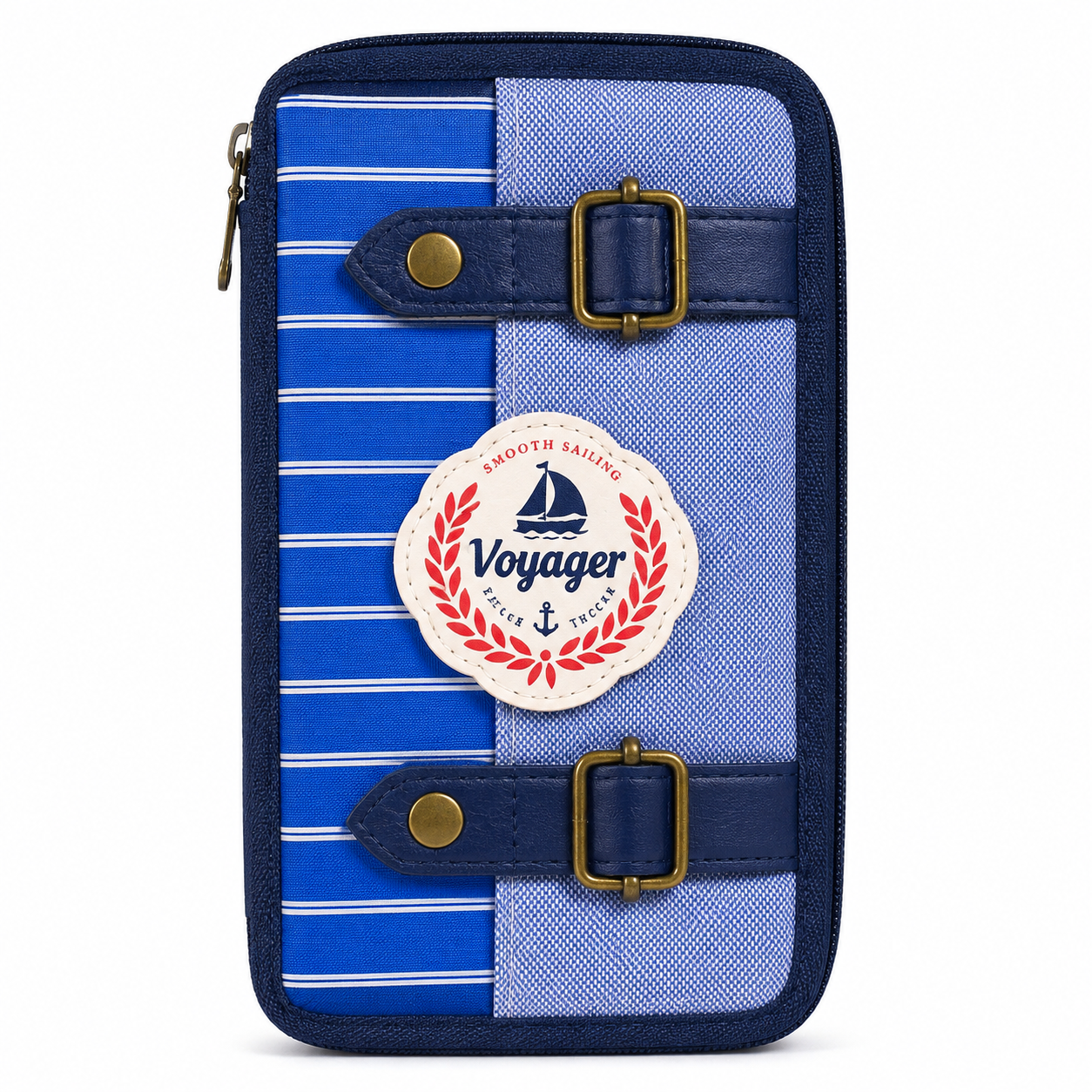 Voyager Zipper Pencil Case – Blue Fabric Stationery Pouch with Buckle Design