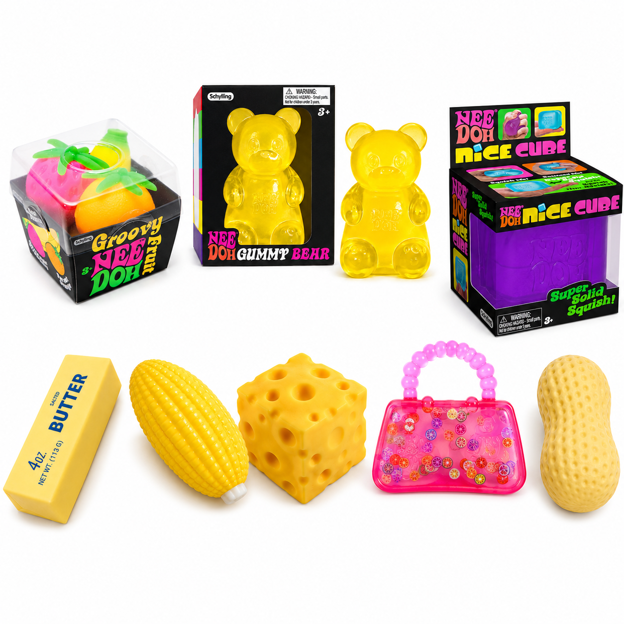 8-Piece Squishy Combo Set – 3 NeeDoh + 5 Squishy Toys, Assorted Colors