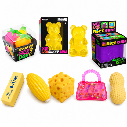 8-Piece Squishy Combo Set – 3 NeeDoh + 5 Squishy Toys, Assorted Colors