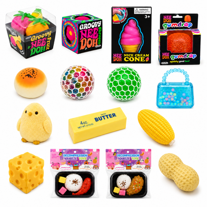 15-Piece Squishy Combo Set – 4 NeeDoh + 11 Squishy Toys, Assorted Colors