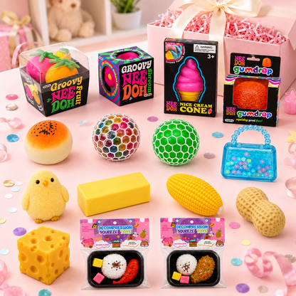 15-Piece Squishy Combo Set – 4 NeeDoh + 11 Squishy Toys, Assorted Colors
