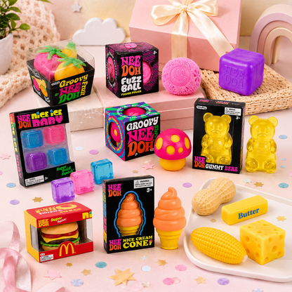 12-Piece Premium Squishy Combo Set – 8 NeeDoh + 4 Squishy Toys, Assorted Colors