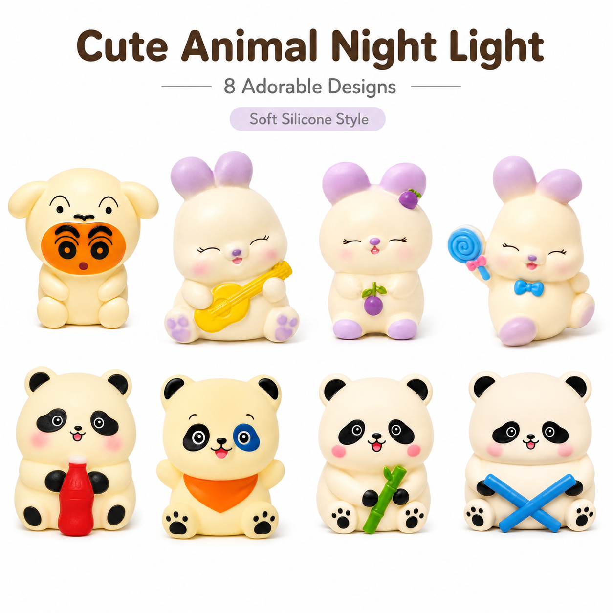 Cute Animal Silicone Night Light – Rechargeable Squishy LED Lamp, 8 Designs