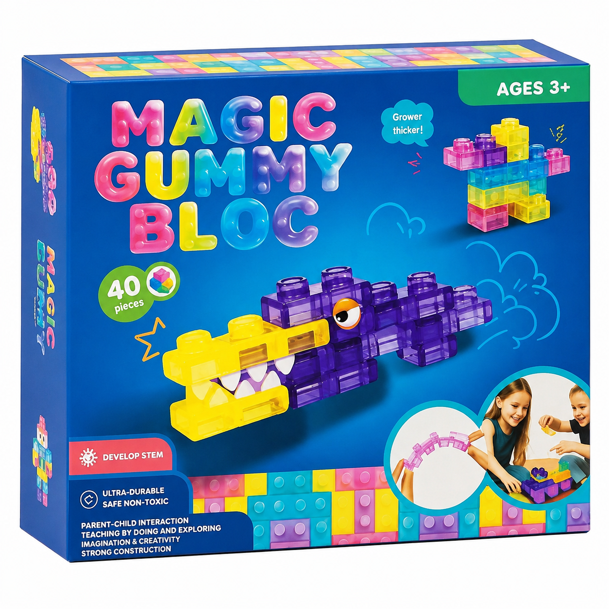 Magic Gummy Translucent Building Blocks Set – 40 Pieces, Ages 3+