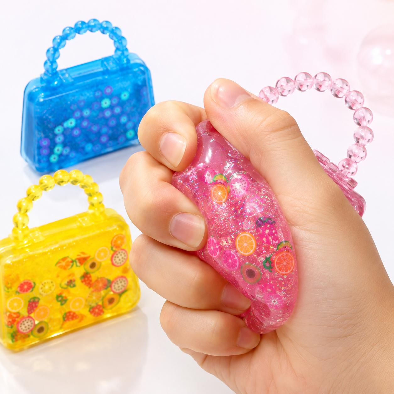 3-Pack Glitter Handbag Squeeze Toys, Stretchy Sensory Fidget Set