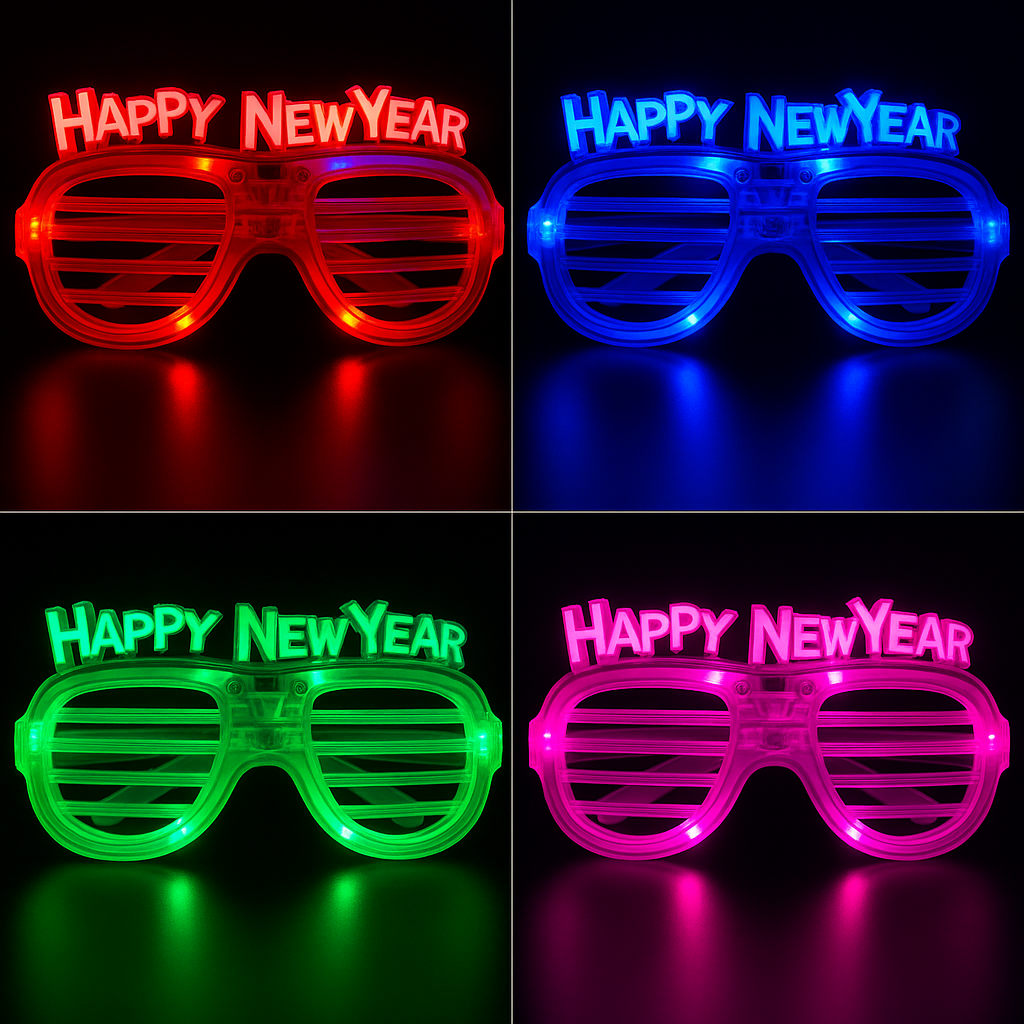 LED Happy New Year Party Glasses – Assorted Colors (Set of 4)