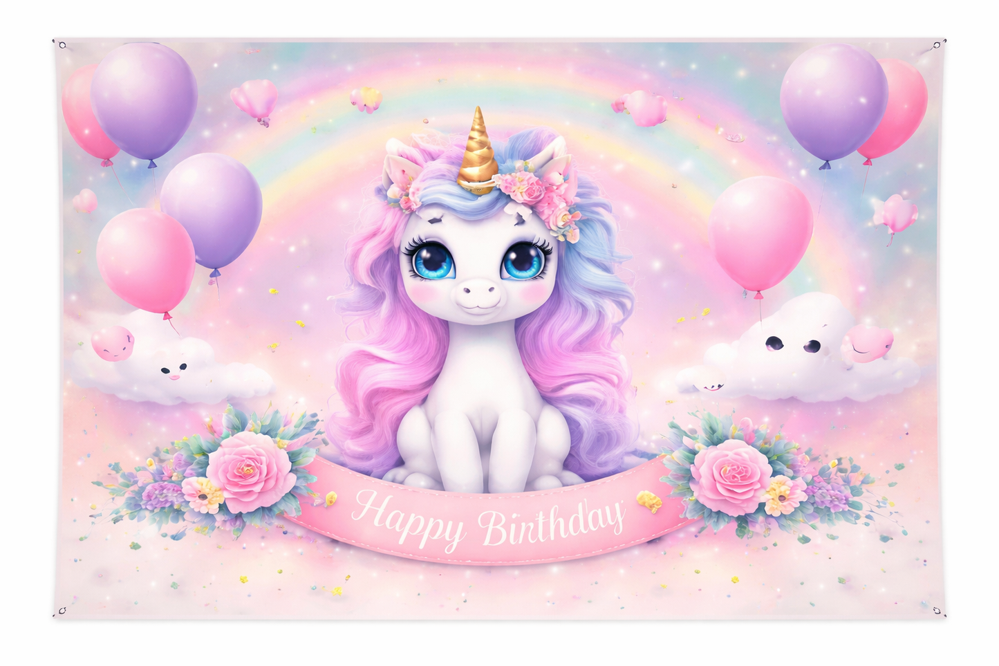Unicorn Birthday Party Backdrop – Rainbow Unicorn Kids Decoration Banner