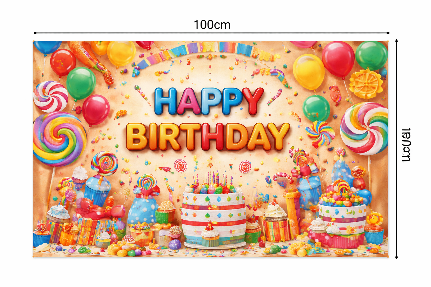 Happy Birthday Candy Theme Fabric Backdrop – Colorful Party Decoration