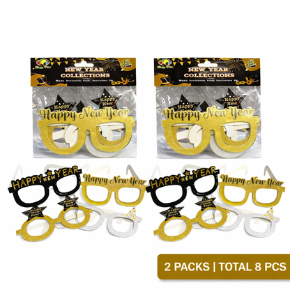 Happy New Year Party Glasses Photo Booth Props – 2 Packs (Total 8 Pieces)