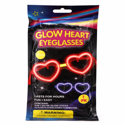 Neon Glow Heart Glasses for Parties – Light-Up Eyeglasses (2 Pack)