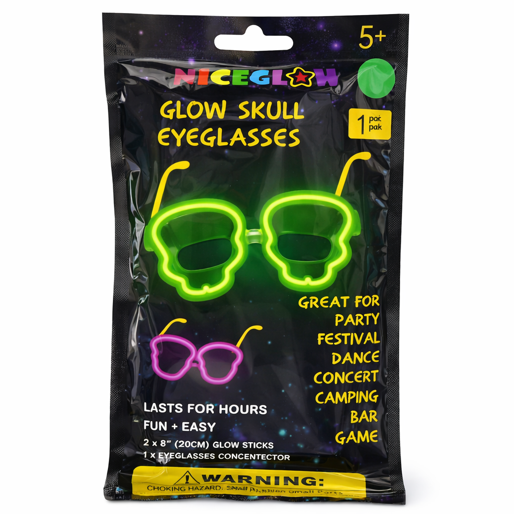Neon Glow Skull Glasses for Parties & Festivals – 2 Pack