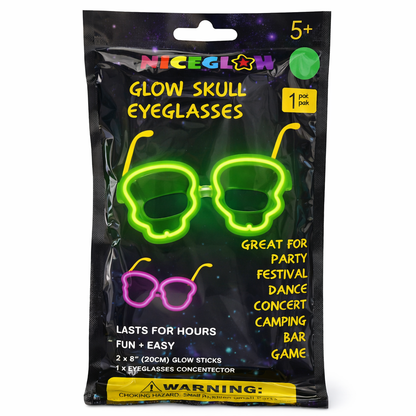 Neon Glow Skull Glasses for Parties & Festivals – 2 Pack