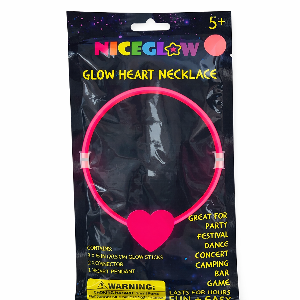 Neon Glow Heart Necklace for Parties – 2 Pack
