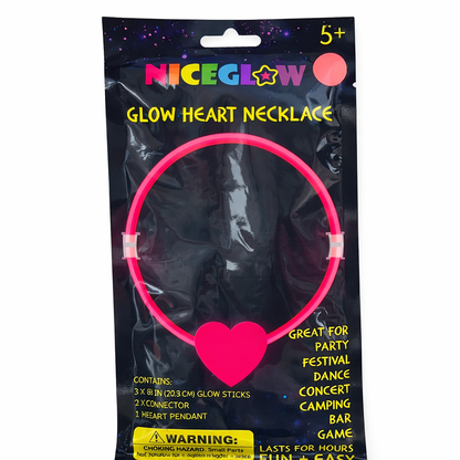Neon Glow Heart Necklace for Parties – 2 Pack