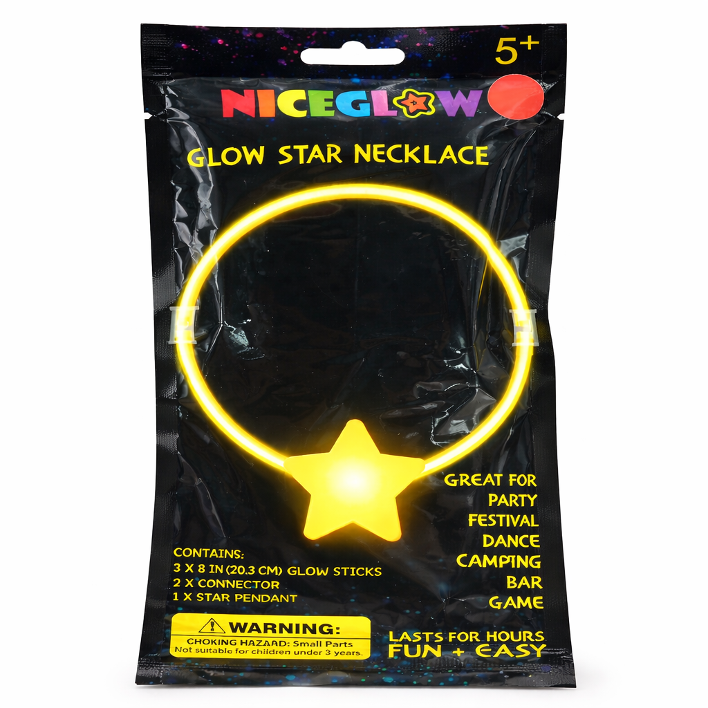 Neon Glow Star Necklace – Yellow | Party Glow Necklace | Pack of 2