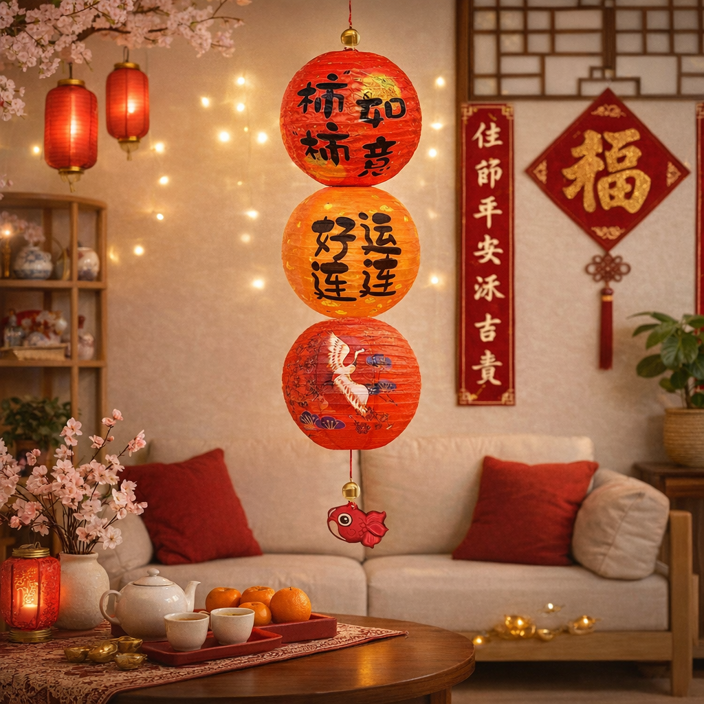 Chinese New Year Red Hanging Lantern Set 120cm Vertical Decor