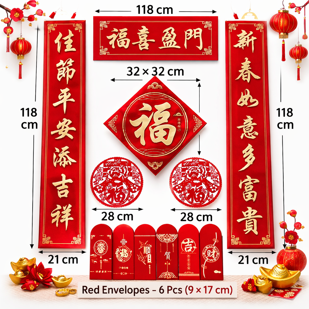 Chinese New Year Door Decoration Set with Fu Couplets 118cm