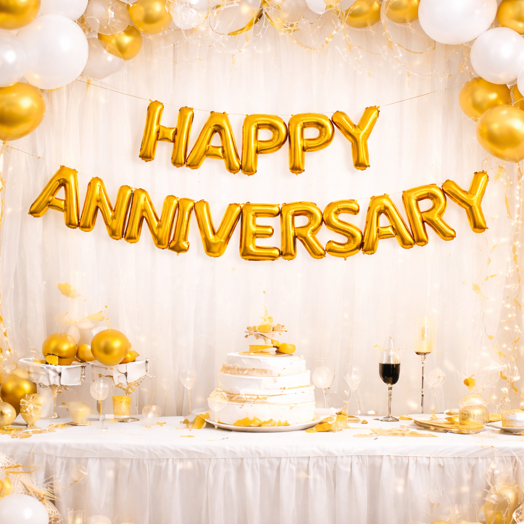 Happy Anniversary Gold Foil Balloon Decoration Kit