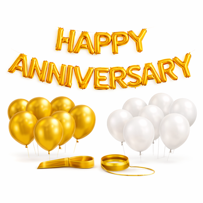 Happy Anniversary Balloon Decoration Kit – Gold & White