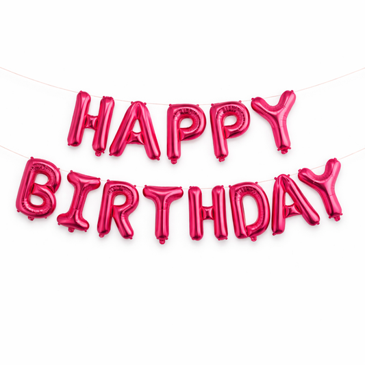 Happy Birthday Foil Balloon Banner – Pink (13 Letters, 16 Inch)