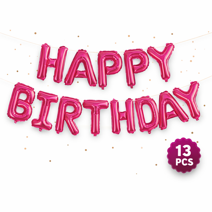 Happy Birthday Foil Balloon Banner – Pink (13 Letters, 16 Inch)