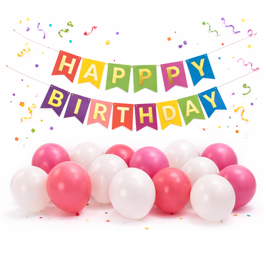 Happy Birthday Decoration Kit – Paper Banner + Balloons