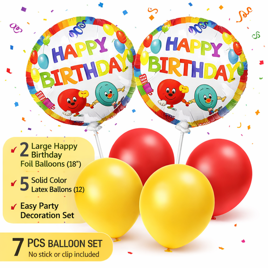 Happy Birthday Balloon Set – 7 PCS (2 Foil + 5 Latex Balloons)