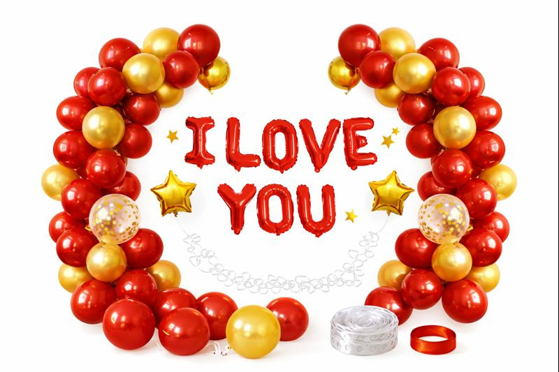 Valentine Balloon Decoration Kit – I Love You Red & Gold Balloon Arch Set