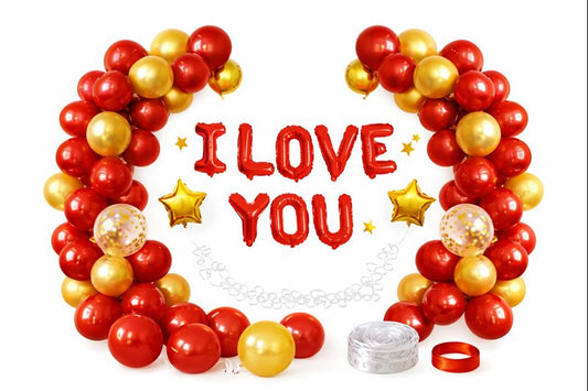 Valentine Balloon Decoration Kit – I Love You Red & Gold Balloon Arch Set