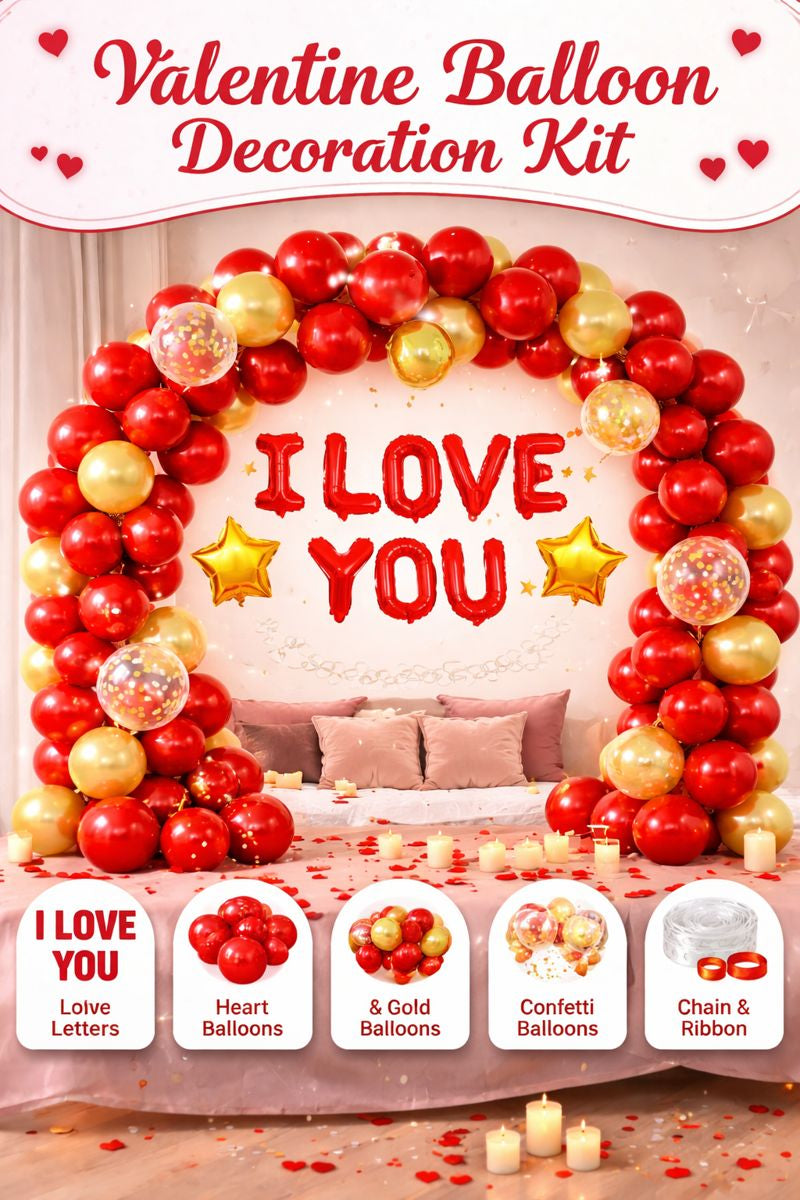 Valentine Balloon Decoration Kit – I Love You Red & Gold Balloon Arch Set